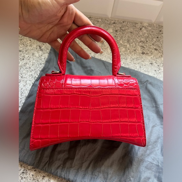 Balenciaga Hourglass Small Handbag Crocodile Embossed in Red - Picture 6 of 13